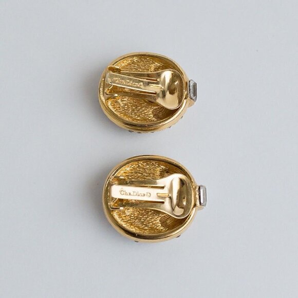 Vintage Christian Dior Earrings Faux Blue Lapis Lazuli Pave Rhinestone Gold Tone - Picture 9 of 13